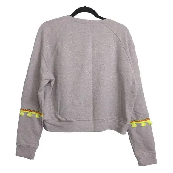 Generation Love Pullover Sweatshirt Women's M Gray Yellow Tassels Trim - Picture 2 of 6